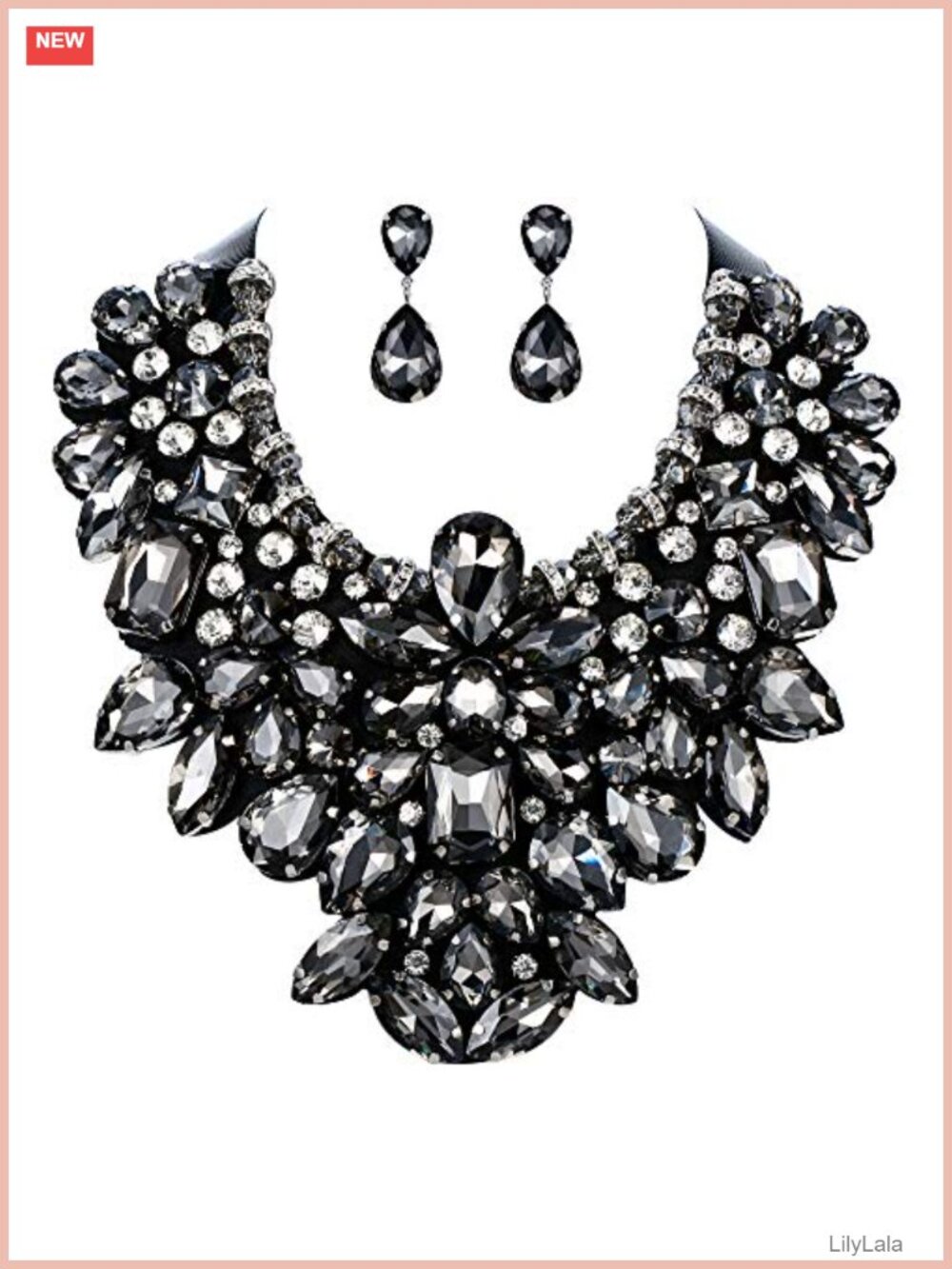 Rhinestone Crystal Statement Necklace Earrings Set Costume Jewelry Gift
